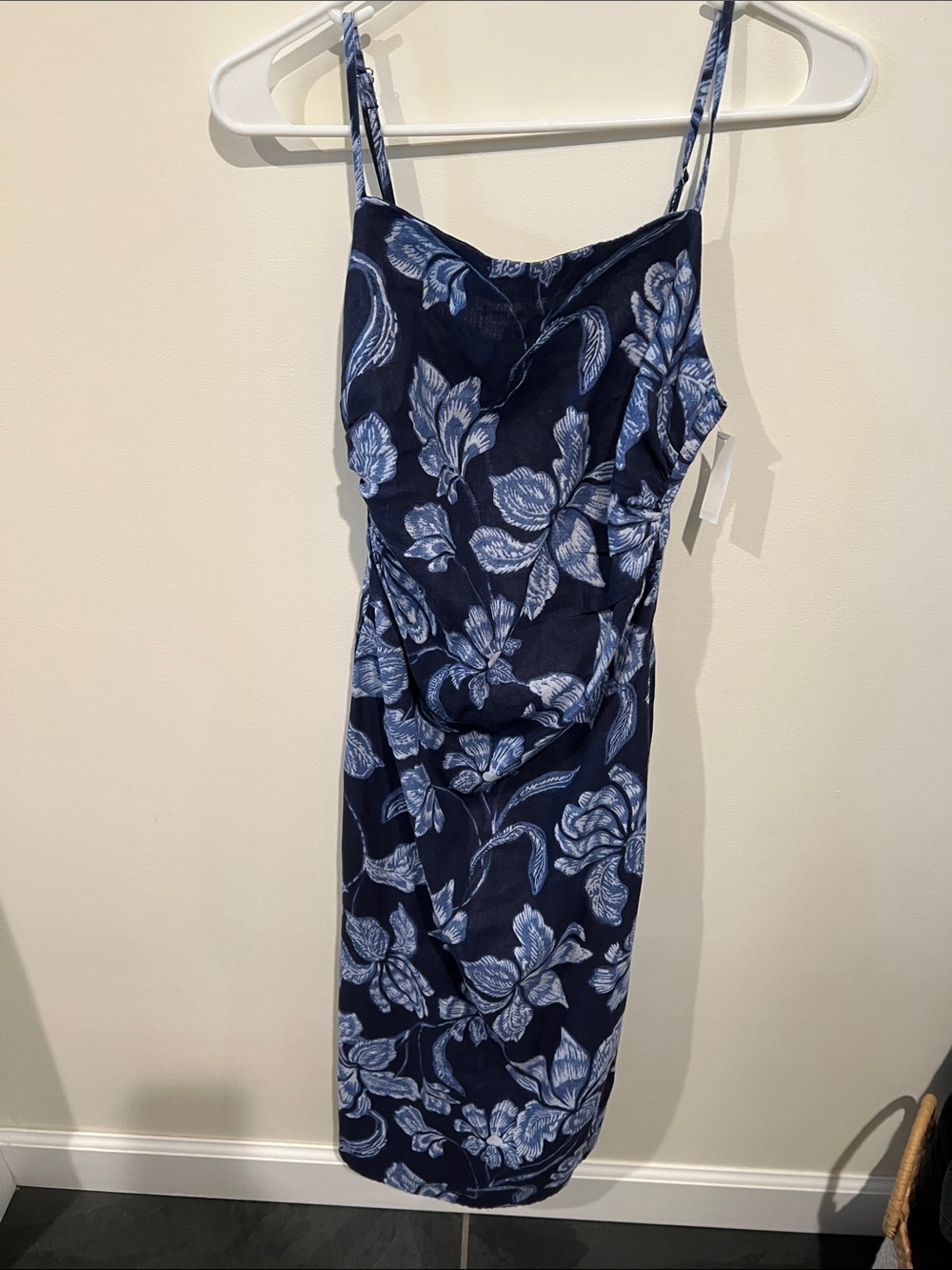 Madewell Navy Floral Midi Slip Dress with Light Blue Blooms